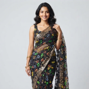 featuring colorful floral and butterfly embroidery with sequin