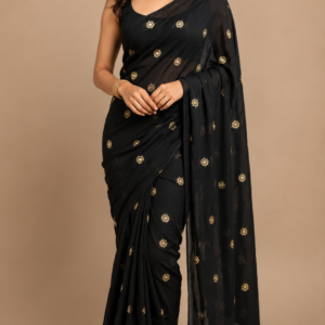 Black Gold Butta Embroidered Soft Net Fabric