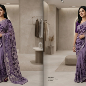 Purple Floral Embroidered Sequin Soft Net Fabric