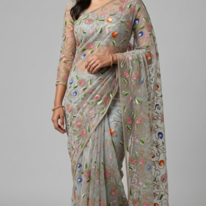 Multicolor Floral Vine Embroidered Sequin Soft Net Fabric