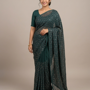 Bottle Green Floral Sequin Embroidered Soft Net Fabric
