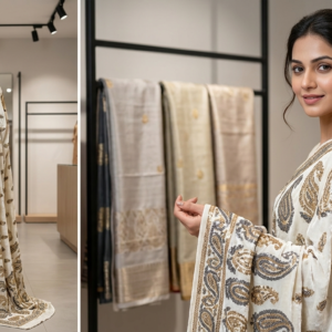 White Beige Paisley Embroidered Soft Net Fabric