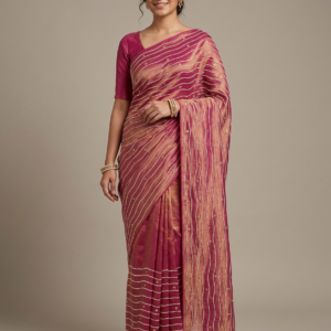 Magenta Striped Linen Blend Saree
