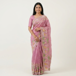Lavender Scenic Embroidered Soft Net Fabric