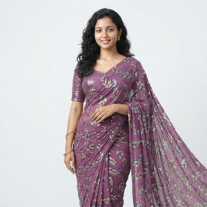 Mauve Geometric Leaf Sequin Embroidered Silk Fabric