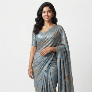 Sky Blue Floral Embroidered Soft Net Fabric